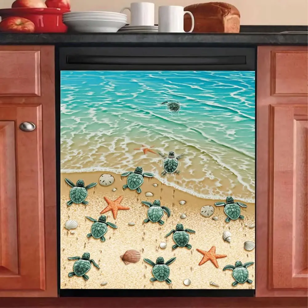 

Ocean Turtle Sticker Dishwasher Magnet Sea Dishwasher Front Door Cover,Kitchen Decorative Beach Fridge Magnetic Refrigerator Pan