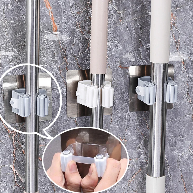 

Wall Mounted Mop Organizer Holder Waterproof Broom Hanger Adjustable Storage Rack Bathroom Hanging Hooks Household Storage Tool