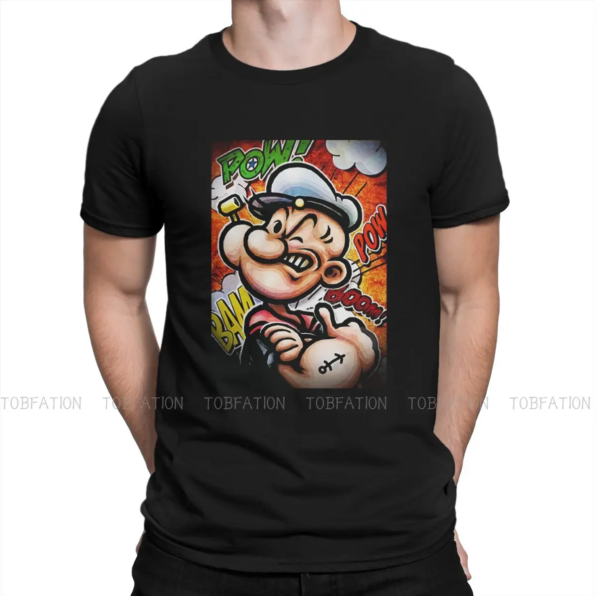 

Pow Pow Bam Classic TShirt For Men Popeye The Sailor Man Cartoon Camisetas Style T Shirt Soft Printed Fluffy
