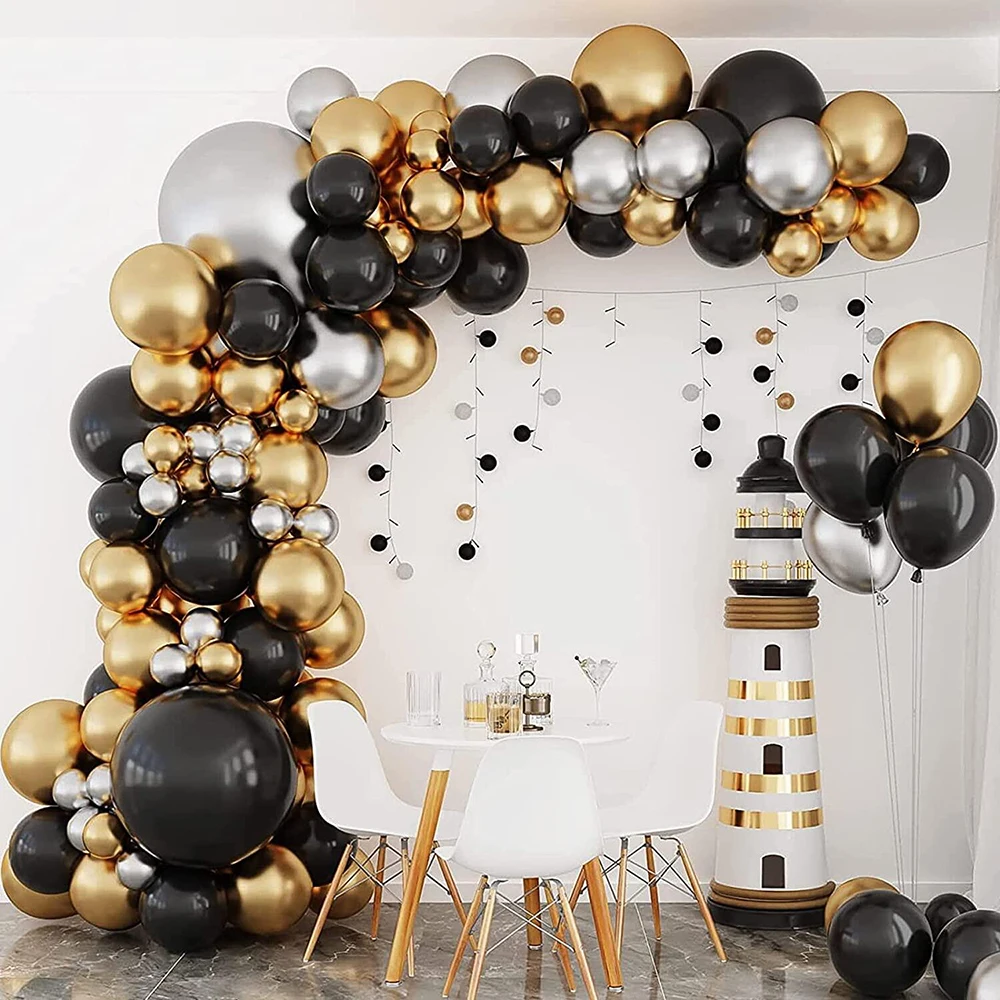 

Черные, золотые, серебряные воздушные шары, гирлянда, строительные металлические, золотые, серебряные шары, свадебное украшение, украшение на выпускной день рождения, строительные шары