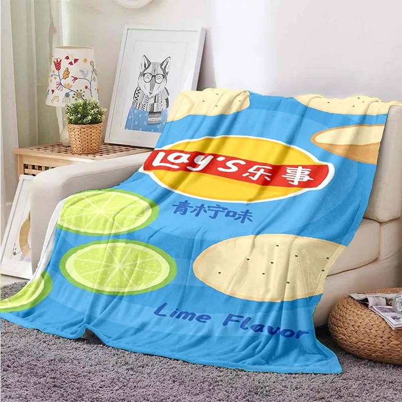 Пледы с картофельными чипсами и креативным принтом мягкие качественные складные