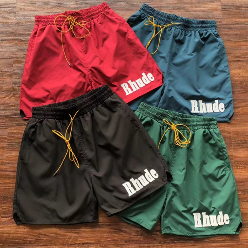 

Summer new Colorblock Logo Rhude casual shorts men's women's inner mesh bril label high-quality shorts