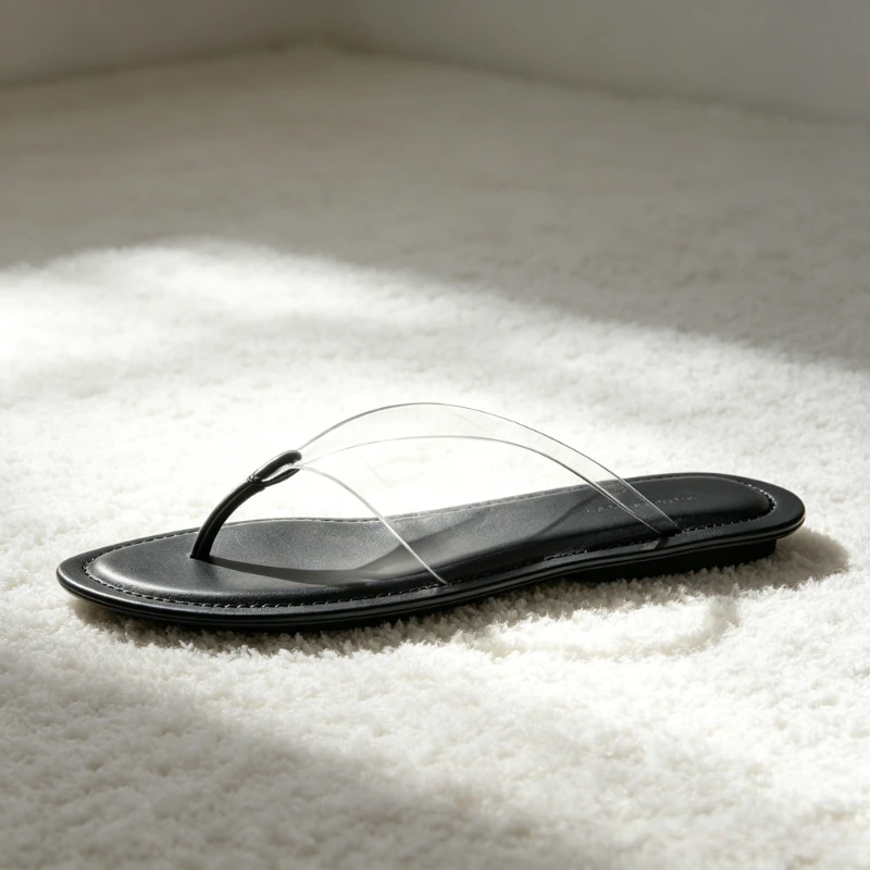 Фото Сексуальные прозрачные шлепанцы из ПВХ с круглым носком и декоративной строчкой, женские модные плоские сандалии, летние пляжные сандалии 2026 года №2