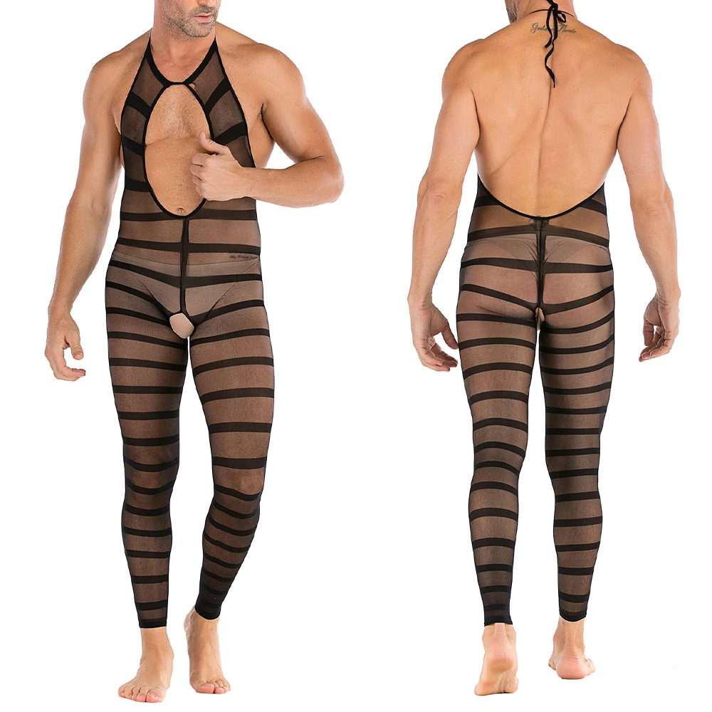 

Мужское эротическое боди с открытой промежностью, в полоску