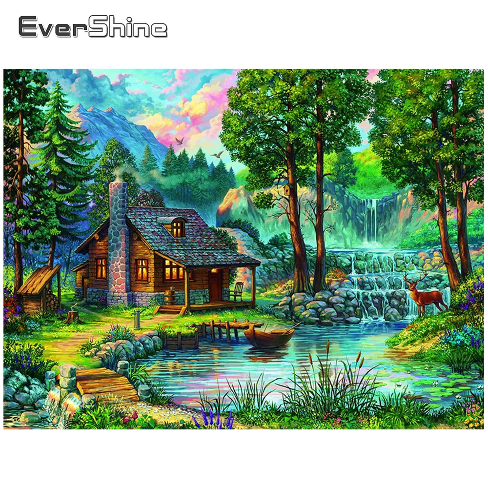 

EverShine полная площадь алмазная вышивка дом картина из страз алмазная мозаика пейзаж рукоделие Алмазная живопись древо горы вышивка крестико...