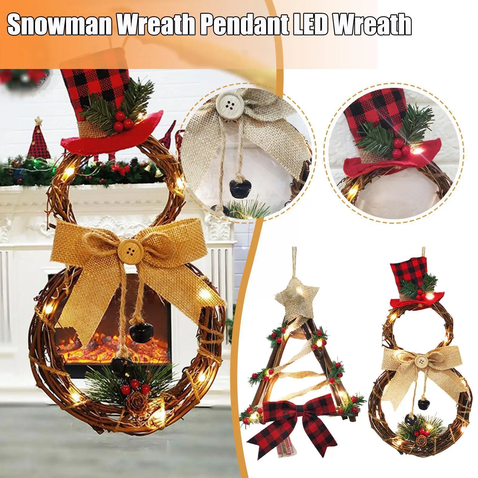 

Christmas LED Wreath Garland Hanging Decoration Christmas Home Lights Pendant Decor LED Door Circle Rattan Wall Holiday A7Y6