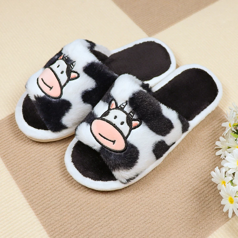 Тапочки с открытым носком и героями мультфильмов милые пушистые шлепанцы