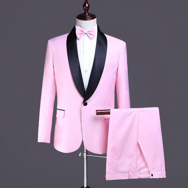 Business Suits Romantic Pink Men Wedding Suits 2 Pieces Simple Party Suits Slim Fit Set for Men