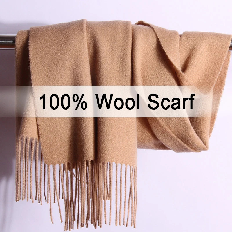 Winter 100% Pure Wool Scarf Neck Women Warmer Echarpe Wrap With Tassel Pashmina Foulard Femme Merino Cashmere Foulard For Ladies