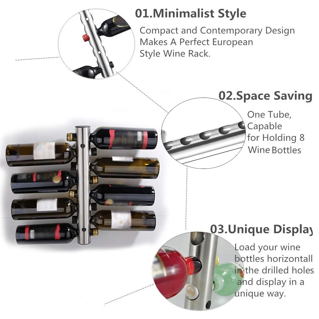 

Wall Mounted Red Wine Bottle Rack Display Shelf Stainless Steel Living Room Modern Style Holder Vertical Stand Kitchen Organizer