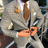 classic slim fit check wedding tuxedos men suit custom made business casual blazer jacket vest pants 3pcs