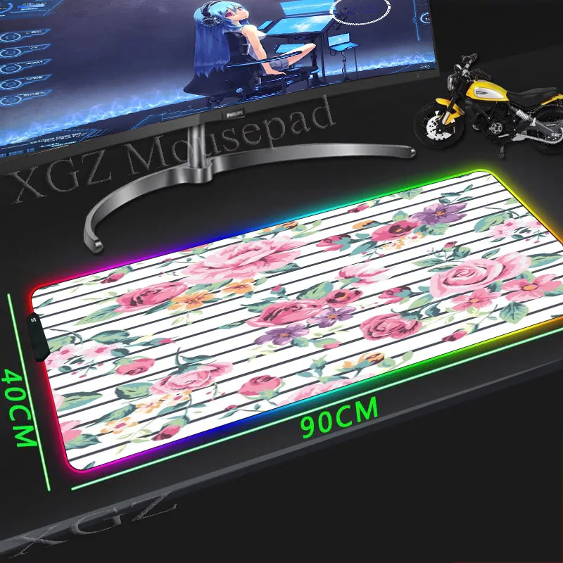 

XGZ Flower Wallpaper Picture Game Large RGB Mouse Pad Rubber Pads Game MousePad for CSGO DOTA Locked Mouse Keyboard Mat