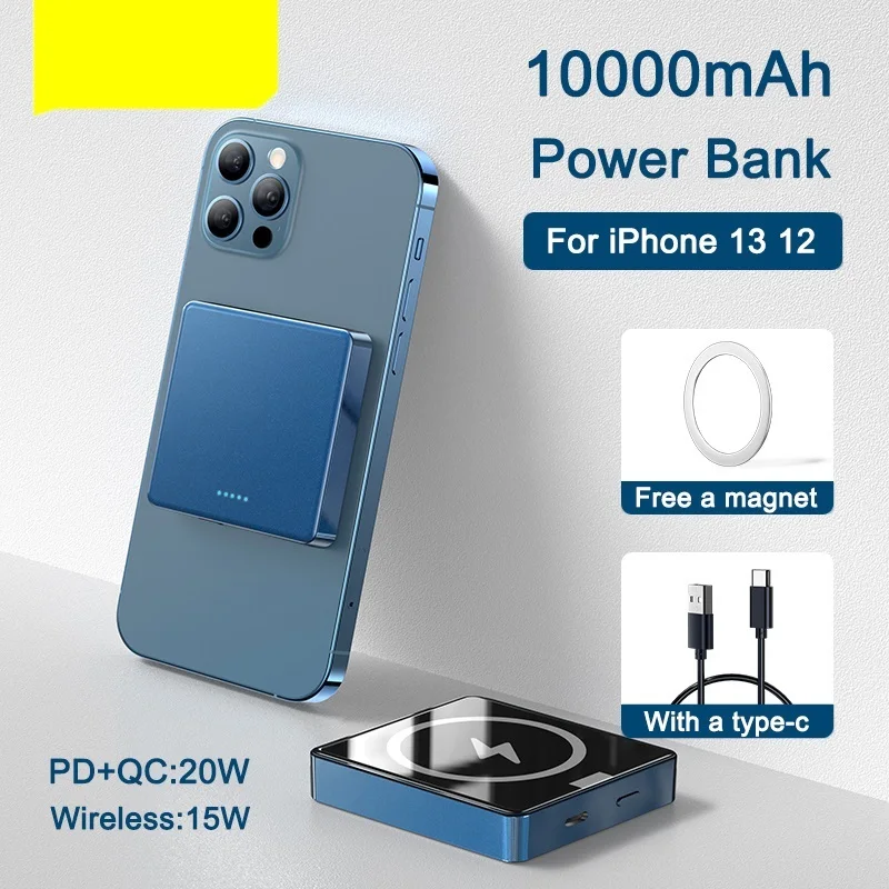 

Mini Powerbank 10000mAh Portable Magnetic Wireless Power Bank for Iphone 13 12 Pro Max 20W Fast Charger Phone External Battery