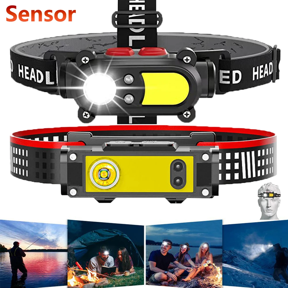 Светодиодный налобный фонарь с датчиком освещения для кемпинга рыбалки ночного