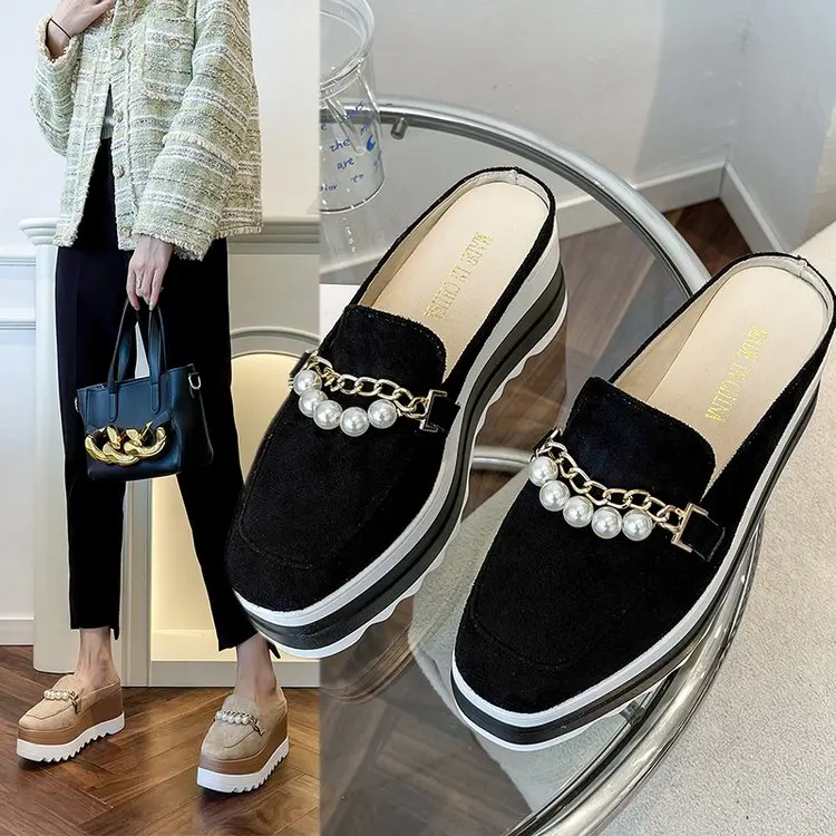 

Slippers ladies flip comfortable rubber platform shoes ladies casual round toe flat loafers flat autumn suede women's shoes