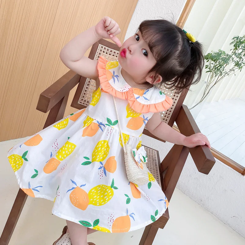 

Платье для девочек, Новинка лета 2021, детское платье, корейское детское платье, поглощающее пот Хлопковое платье