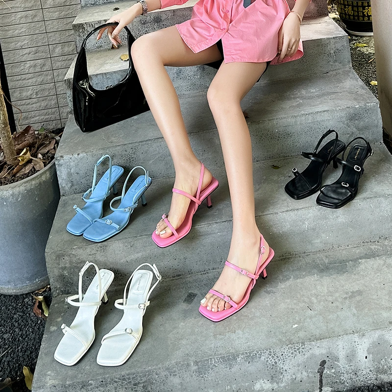 

Bailamos 2023 Spring New Brand Women Snadals Thin High Heel Pumps Fashion Square Toe Shallow Slip On Ladies Slingback Sandals