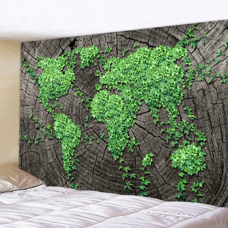 

Большой Настенный гобелен с принтом зеленых листьев, дешевые богемные настенные украшения в стиле хиппи с изображением карты мира, мандала, художественный Декор
