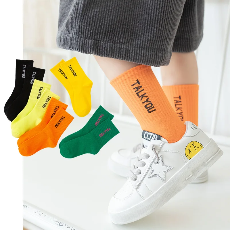 

1-12T 5 Pair/lot Fashion Letter Print Cartoon Socks Kids Girl Boy Cotton Winter Autumn Breathable Baby Socks Bright Socks