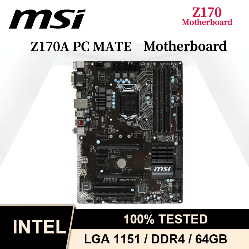 

MSI Z170A PC MATE LGA 1151 Motherboard Intel Z170 Core I7-7700 Pentium G4400 CPU DDR4 PCI-E 3.0 HDMI SATA3 SATAE M.2 USBV3.0 ATX
