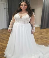 plus size boho wedding dress 2022 with long sleeve sexy v neck white chiffon beach country wedding gowns backless lace bride