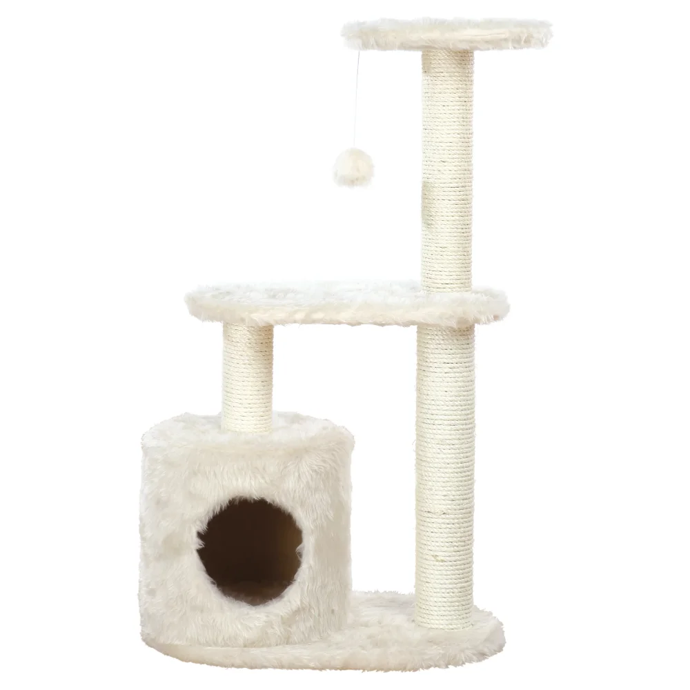 

Плюш и сизаль 3-уровневое 37,4 "дерево для кошек с царапинами и Кондо, кремовые, товары для кошек, чтобы кошки могли легко играть дома