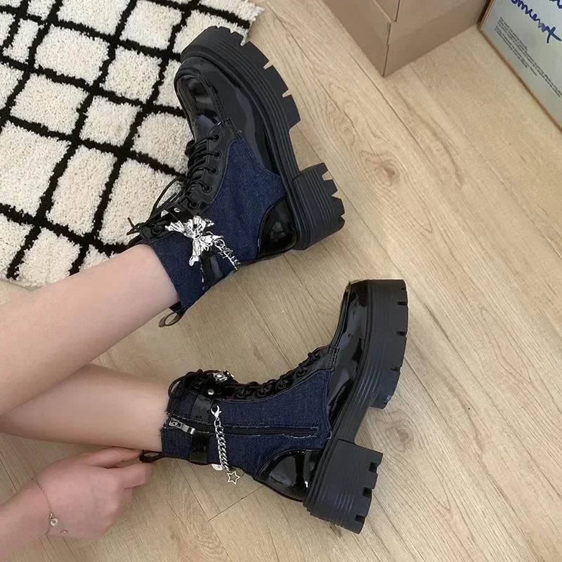 Ankle Boots for Women Chunky Platform New In Booties Autumn High Quality Y2k Spring 2024 Woman Short Shoes On Promotion Pu Goth