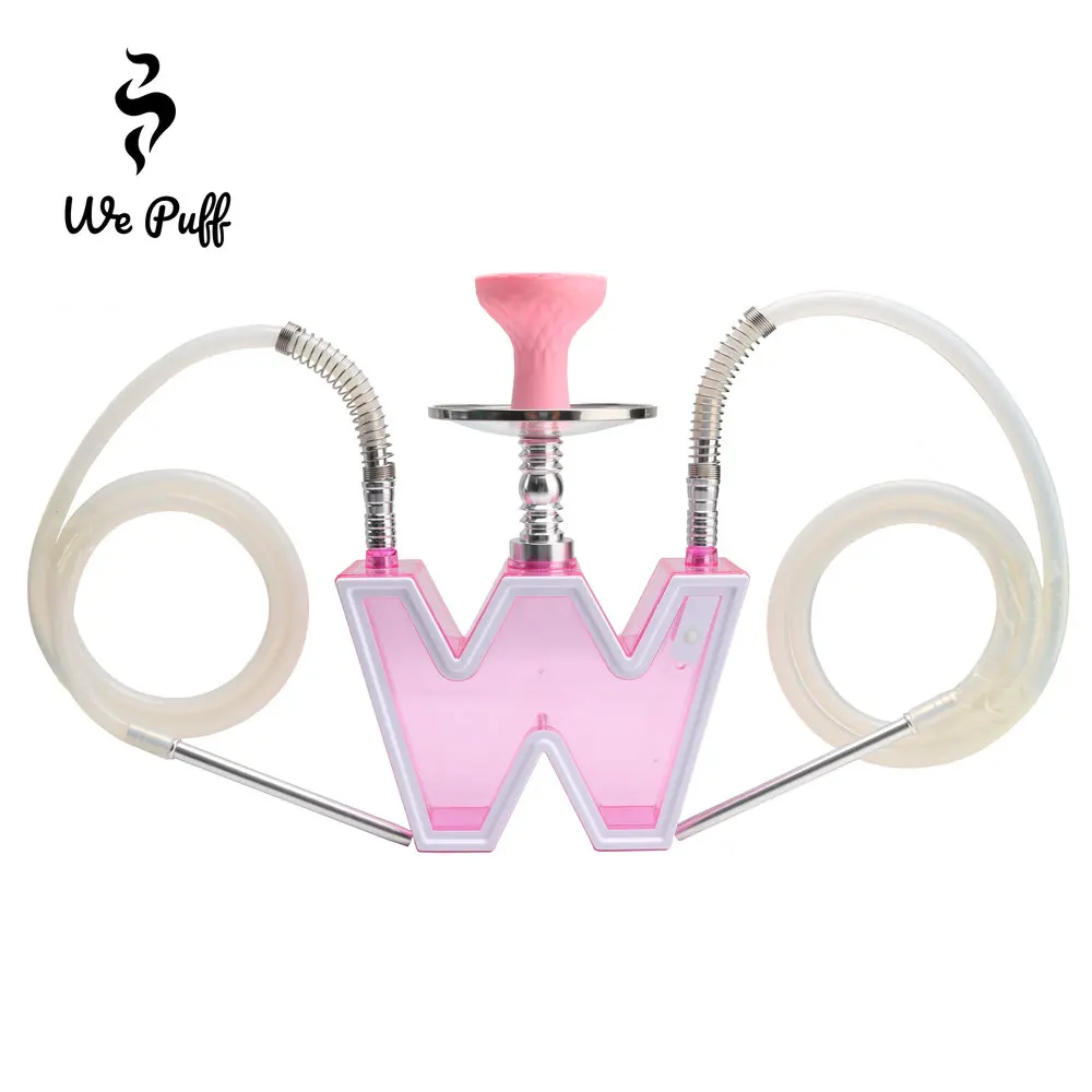 WE PUFF Acrylic W Shape LED Hookah Set With Chicha Bowl Double Hose Wraparound Narguile Complete Shisha Pipes Accessories