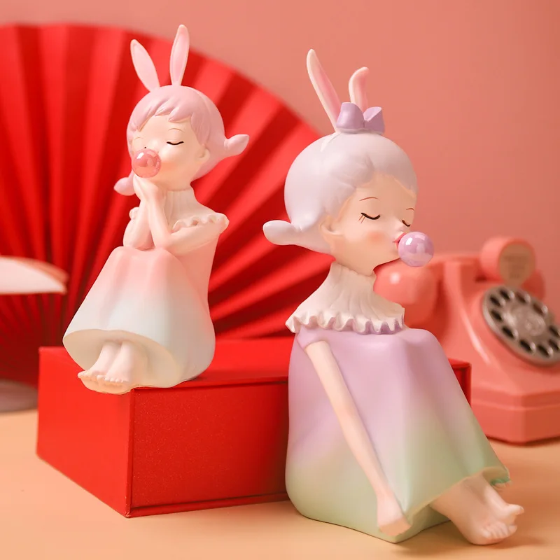 

Blowing Bubble Girl Figure Miniature Resin Sculpture For Girl Nordic Ornament Fairy Kawaii Room Decor Wedding Birthday Gifts