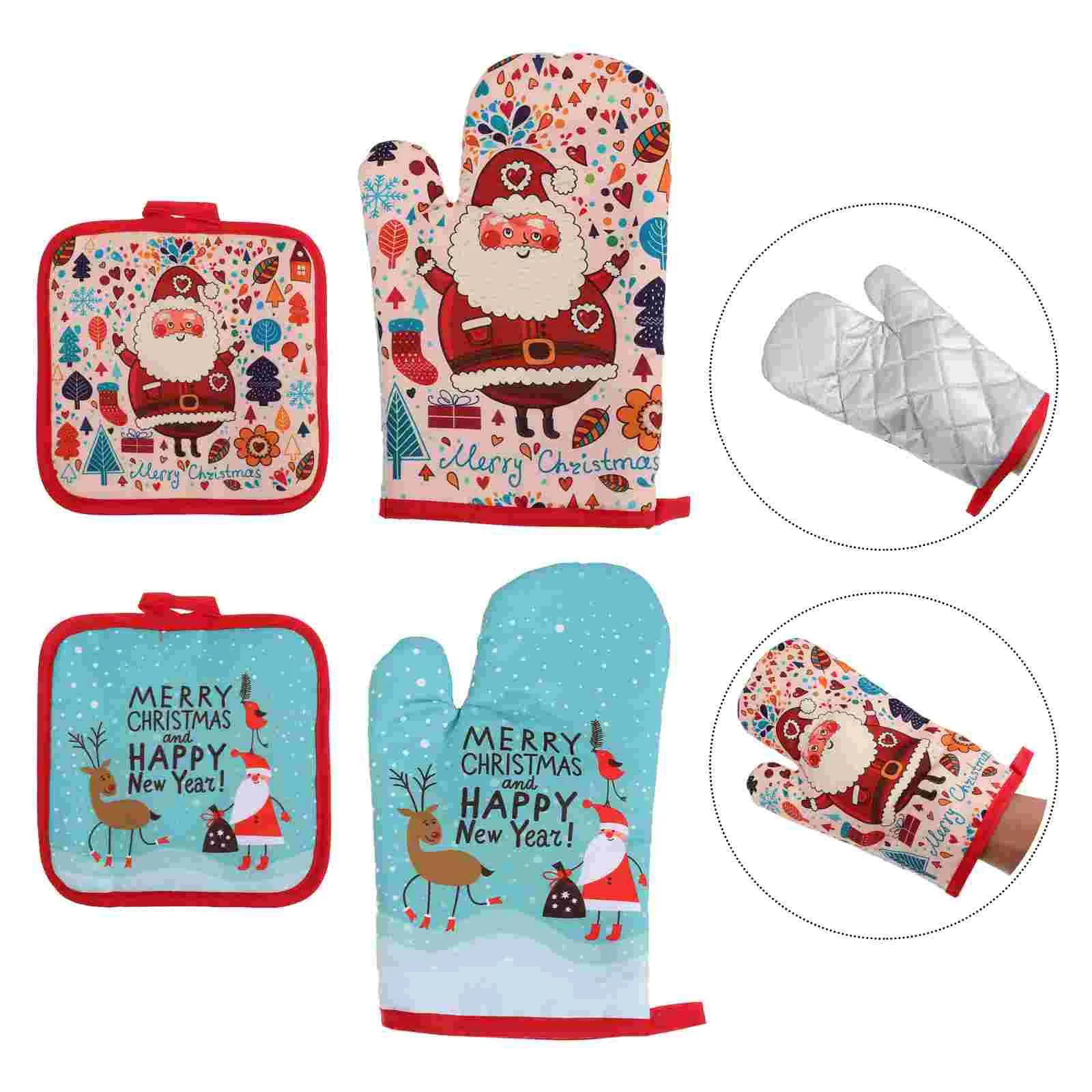 

2 Sets Mini Oven Christmas Gloves Pots Holders Kitchen Mitten Polyester Microwave Mitts