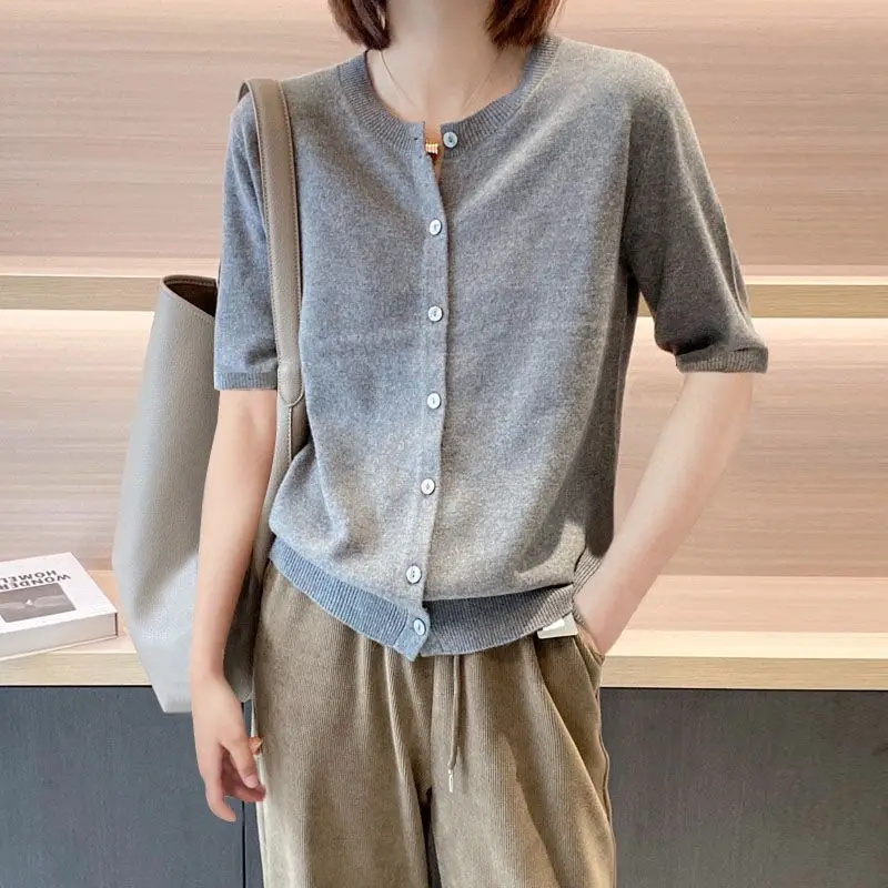 Тонкая футболка из ледяного шелка женский летний Повседневный Свободный Топ