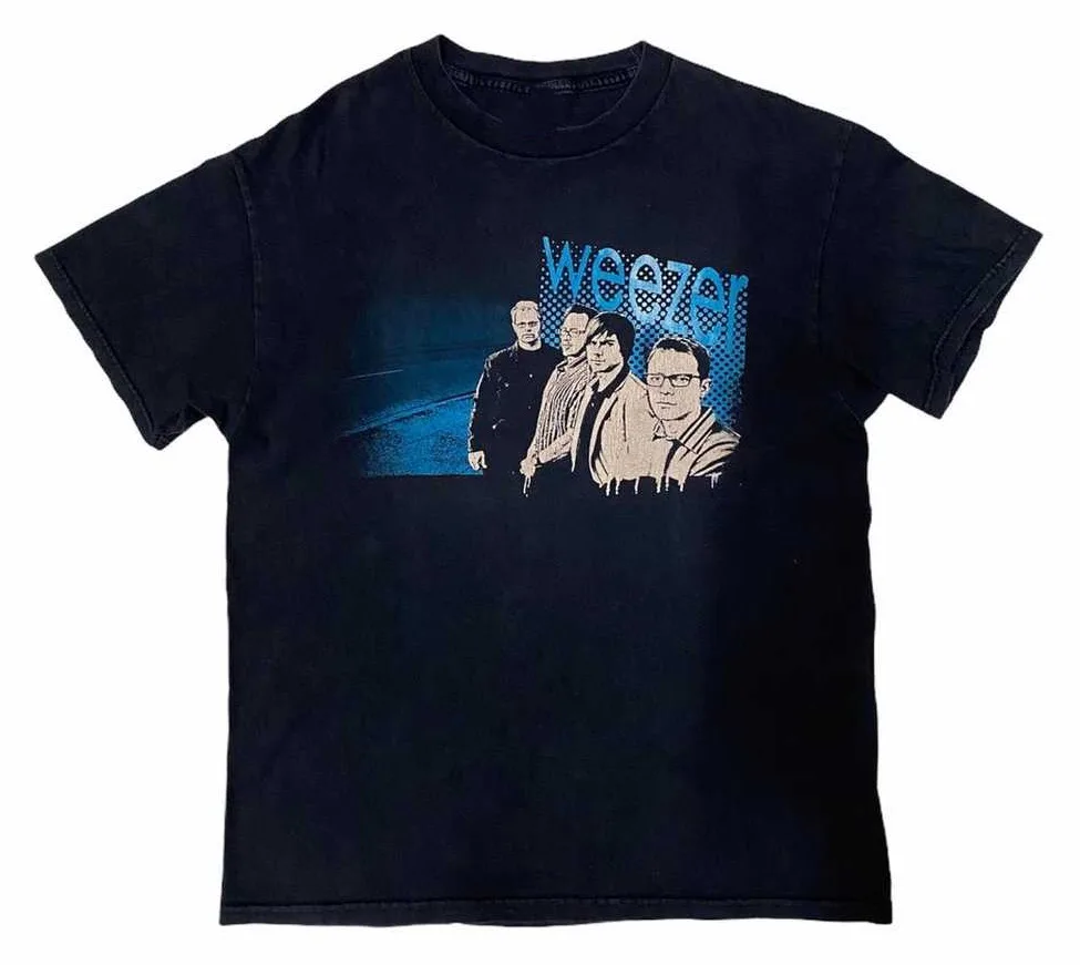 Хлопковая черная полноразмерная футболка Vtg Weezer Band Mm1534
