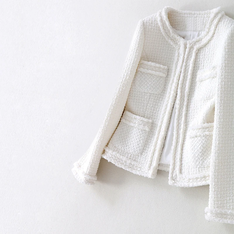 

N GIRLS White wool tweed jacket spring / autumn women's new coat socialite Slim jacket one piece