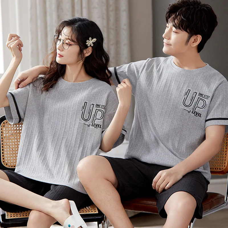 Can be worn outside summer couple cotton pajamas short-sleeved shorts men and women large size cartoon thin suit home service