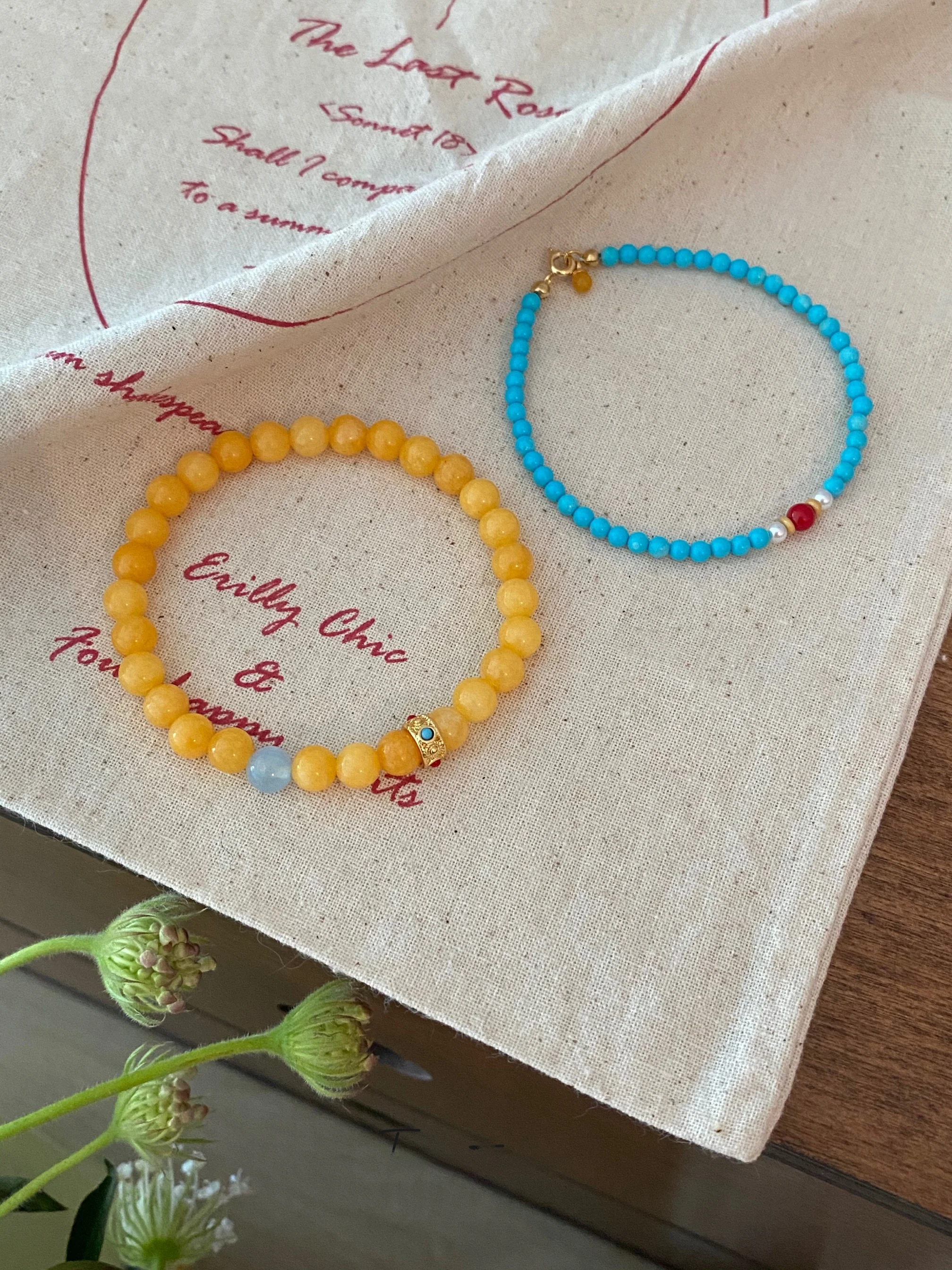 New Chinese Sle Light Luxury Simple Natural Stone Turquoise Beaded Bracelet Women Summer Sense Fashion
