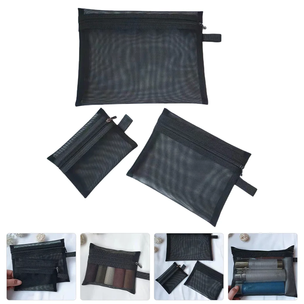 

3pcs Mesh Zipper Pouch Bags Portable Zipper Makeup Bag Mesh Bags for Travel