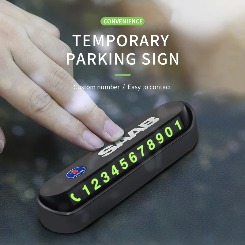 

Luminous Car Temporary Parking Card Phone Number Plate Accessories For SAAB 9-3 93 9-5 9 3 9000 9 5 428 03-10 Scania Car Goods