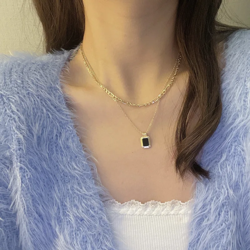 

New Double Layers Black Necklaces for Women Simple Temperament Chains Necklace Jewelry Wholesale