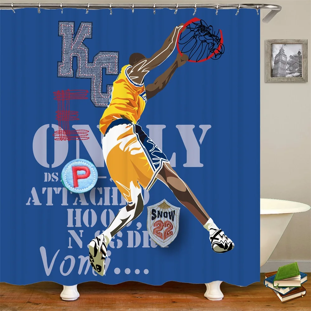 

3D Basketball Shower Curtain Action Players The Classical Poster Style Print Waterproof Bathroom Bath Curtains with Hooks Decor
