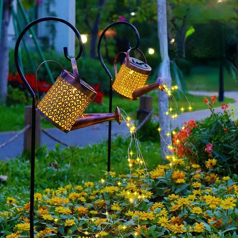 

Gardening Watering Can Lantern Solar Led Light Outdoor Christmas Lights for 2022 Courtyard Hanging Sprinkles Lawn Stake Lamps