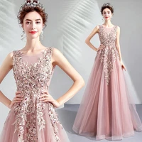 bean paste prom dresses elegant a line o neck sleeveless beading lace applique floor length formal party guests evening gown new