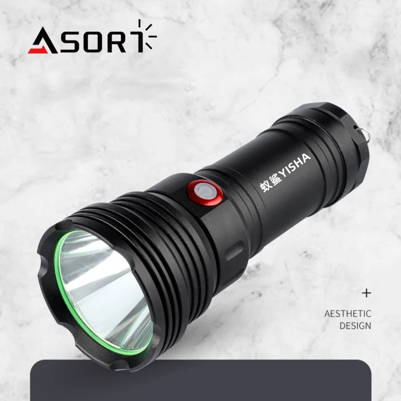 High-Power Flashlight Outdoor Camping Long-Range Lighting 4 Switch Modes USB Charging Multi-Function T50 Patrol Light