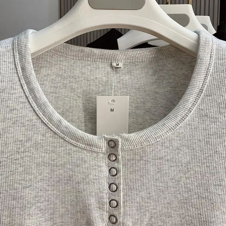 Рубашка Gyaru с длинными рукавами и U-образным вырезом облегающая сорочка из хлопка