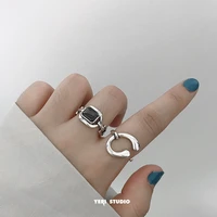 modoma simple letter design aesthetic stainless steel rings for women vintage black zircon silver rings gothic party jewelry