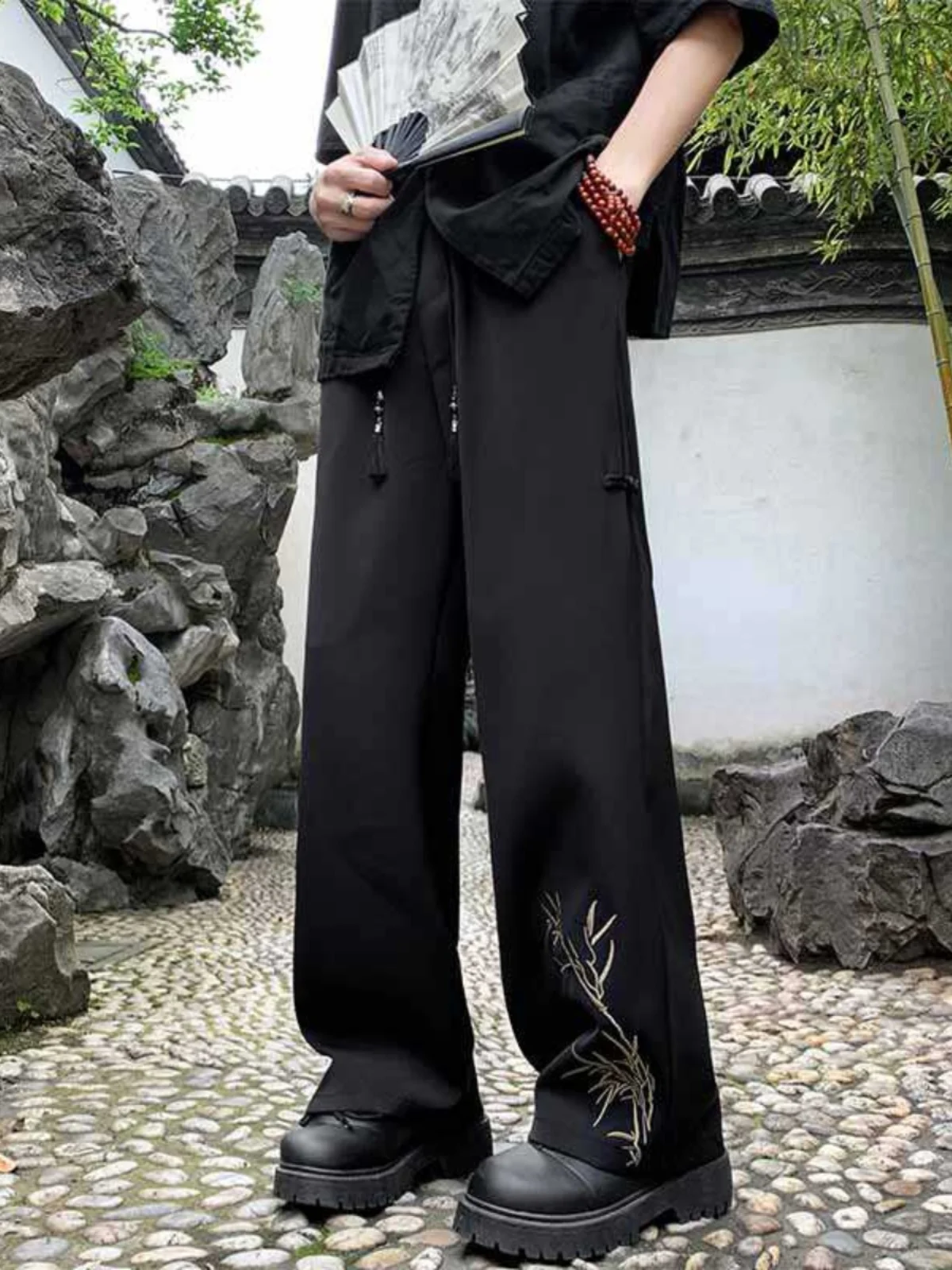 Летние тонкие костюмные брюки с вышивкой мужские прямые повседневные модные