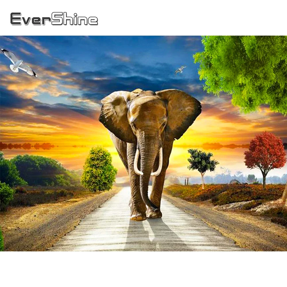 

Evershine Алмазная вышивка слон картина стразами декор для дома Алмазная мозаика животные вышивка крестиком Алмазная живопись закат искусство ...