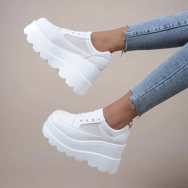 

White Wedge Sneakers Shoes Platform Breathable Hollow Shoes Chunky Platform Heel Pumps Shoes Women Heels Zapatillas Mujer Tenis