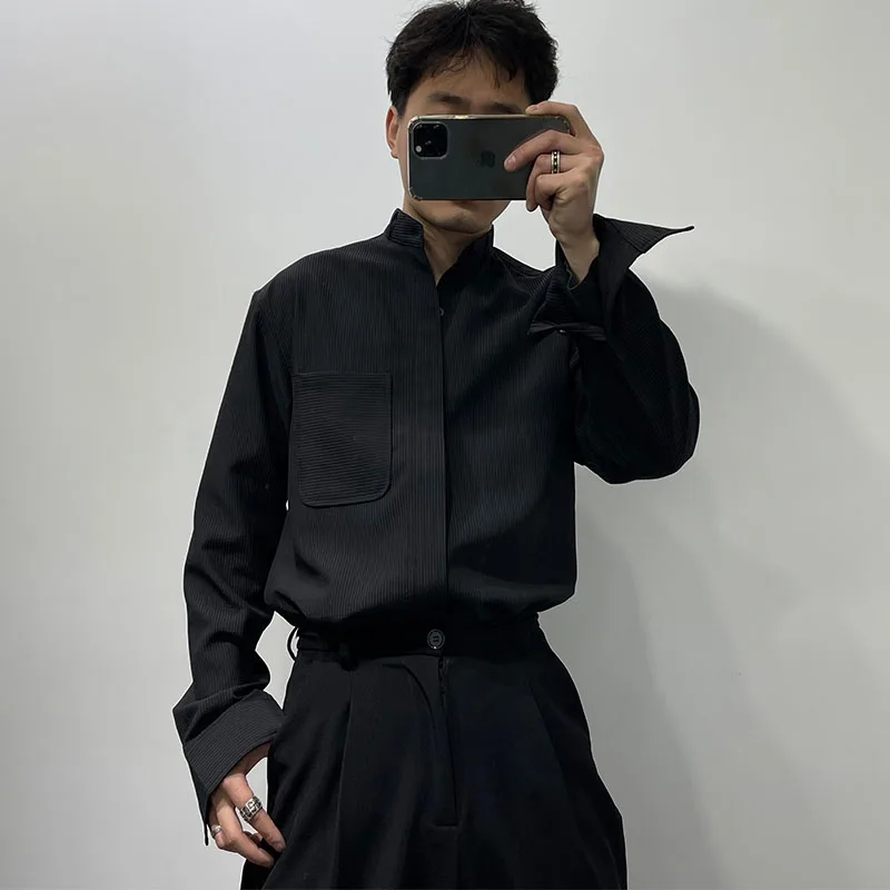 Owen Seak Men Casual Shirt Gothic Men's Clothing Hip Hop Tops Tees Spring Autumn Oversized High Street Long Sleeves Black Shirt