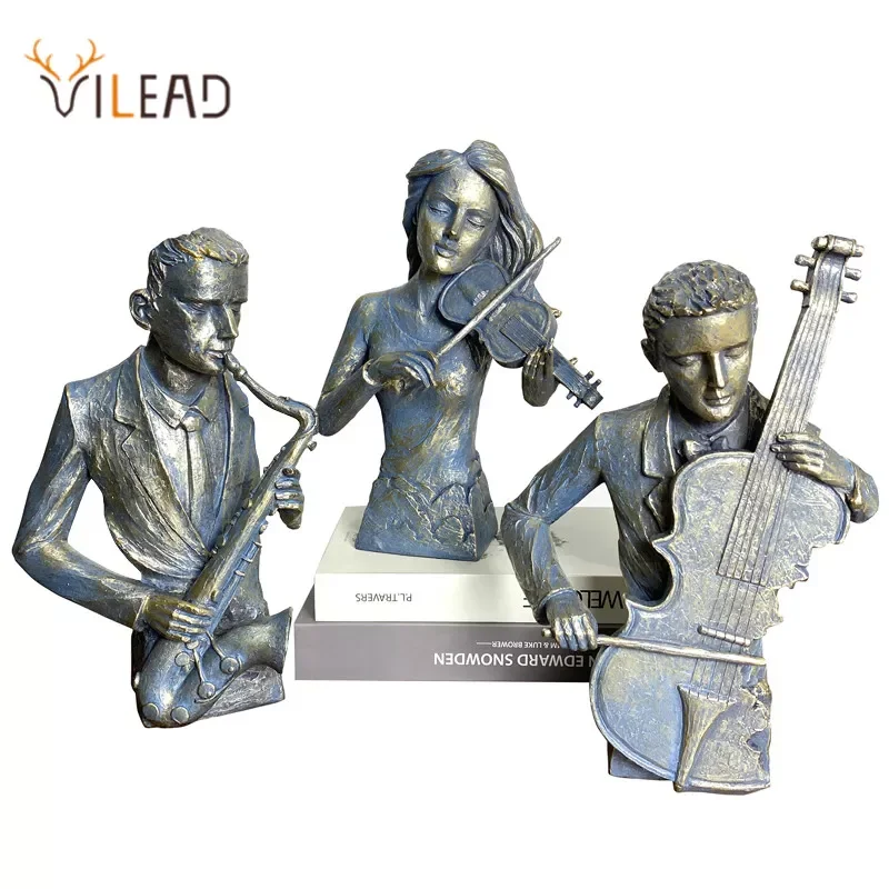 

Ретро-статуя музыканта VILEAD, саксофон, скрипка, виолончели, фигурки, офисный стол, интерьер, гостиная, аксессуары для украшения дома