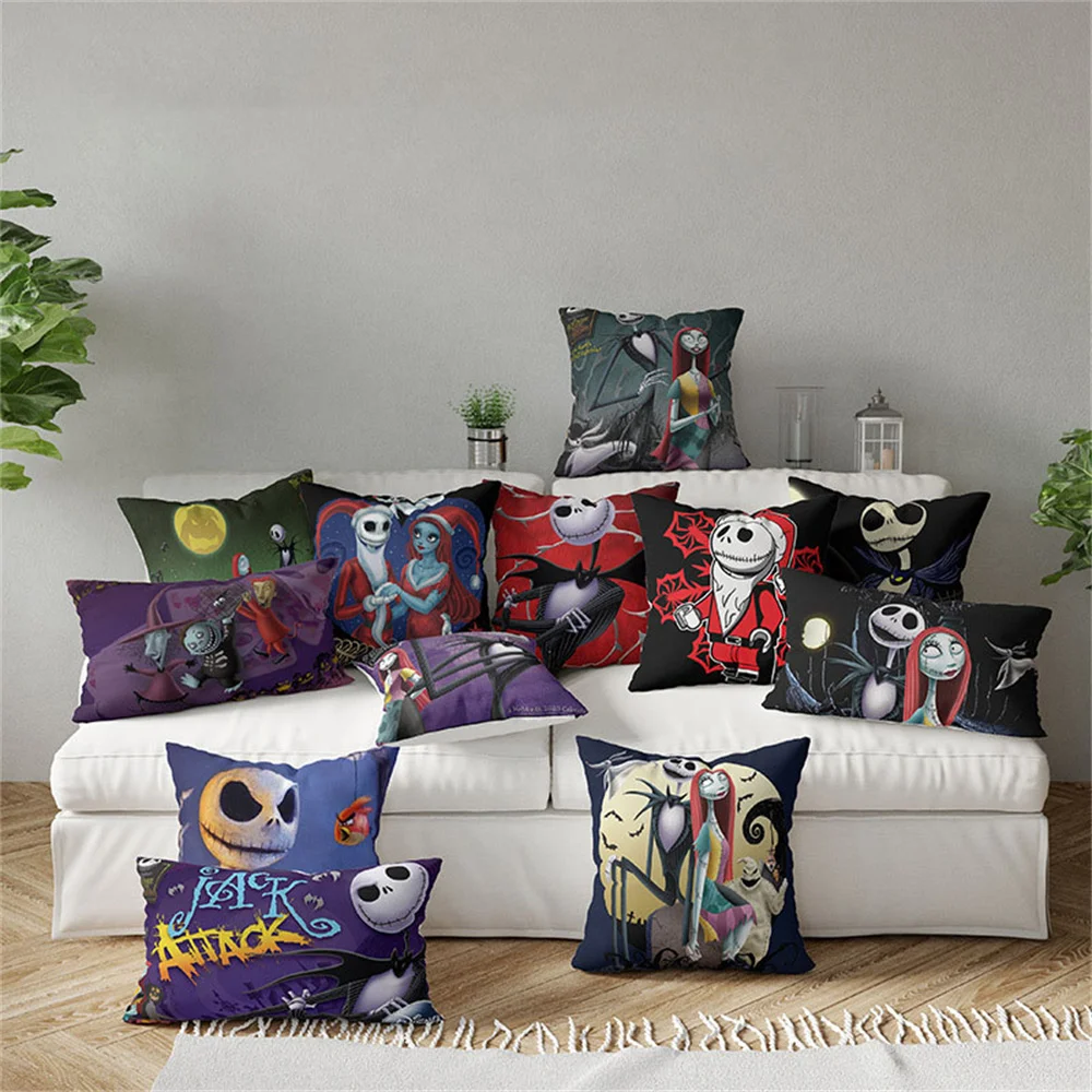 

Christmas Throw Pillow Cover Double-sided Printing Linen Pillowcase Skeleton Jack Doll Bride Pillowslip All Saint's Day Decor